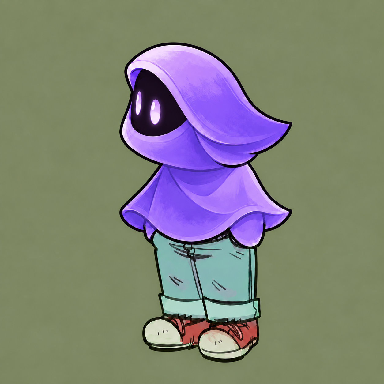 Purple hooded Too Chill entity